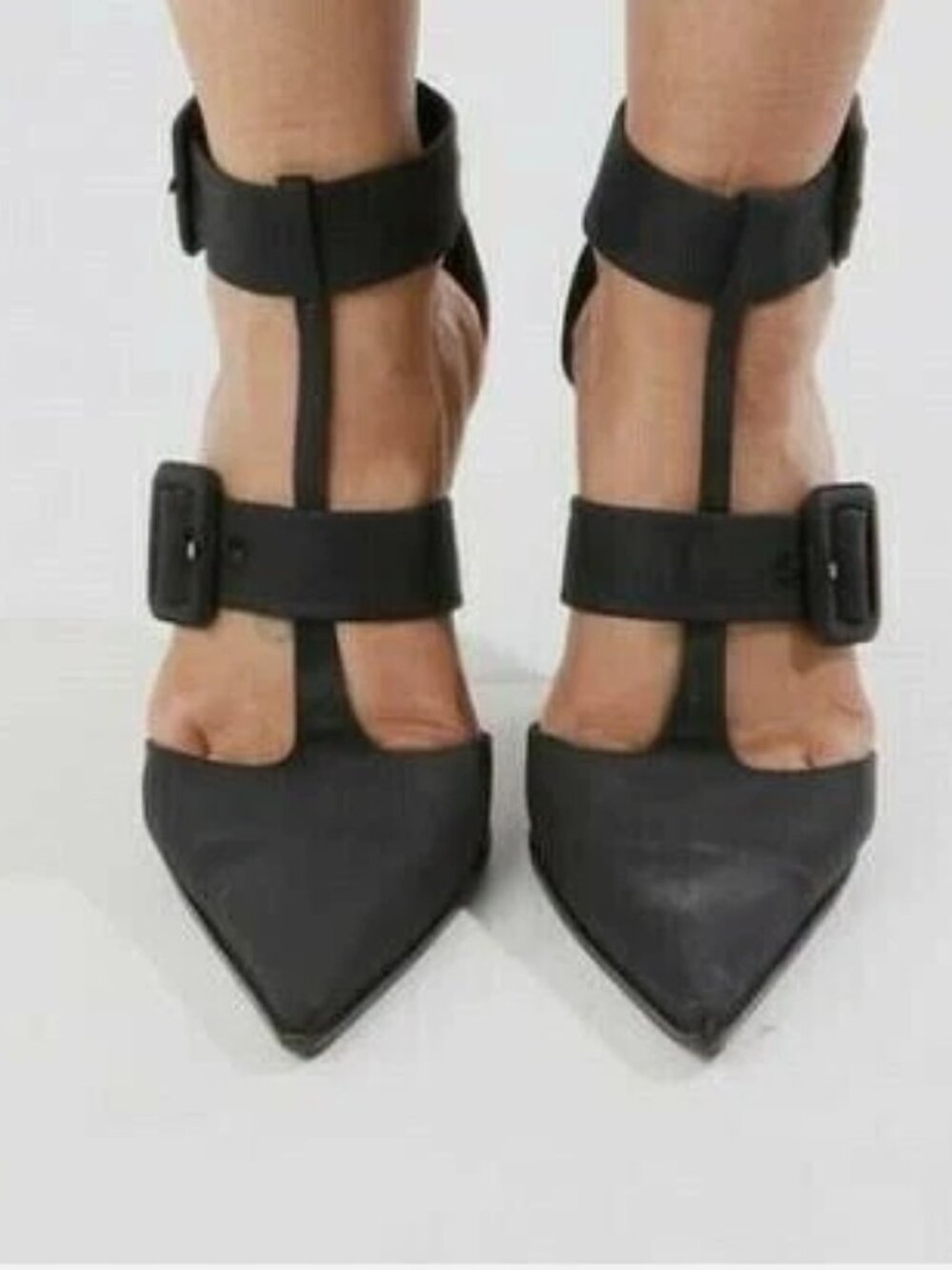 $795 SERGIO ROSSI Black Fabric Double Buckle Ankle STRAP Sandals Heels SZ 40 10
